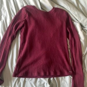 Hollister Burgundy Ribbed Long Sleeve Top